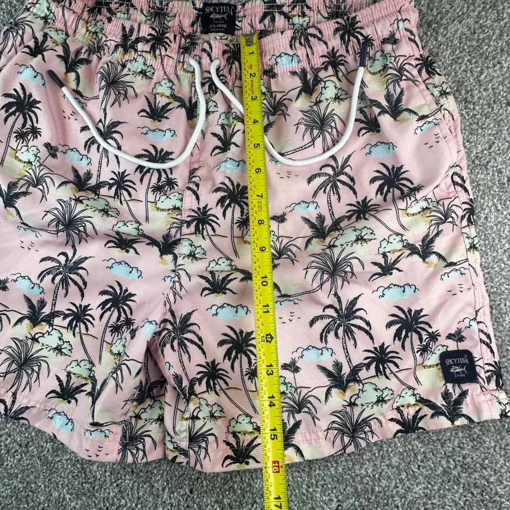 Spicy Tuna Swim Trunks Mens XL Pink Palm Tree Tropical Beach Mesh Lined Summer
